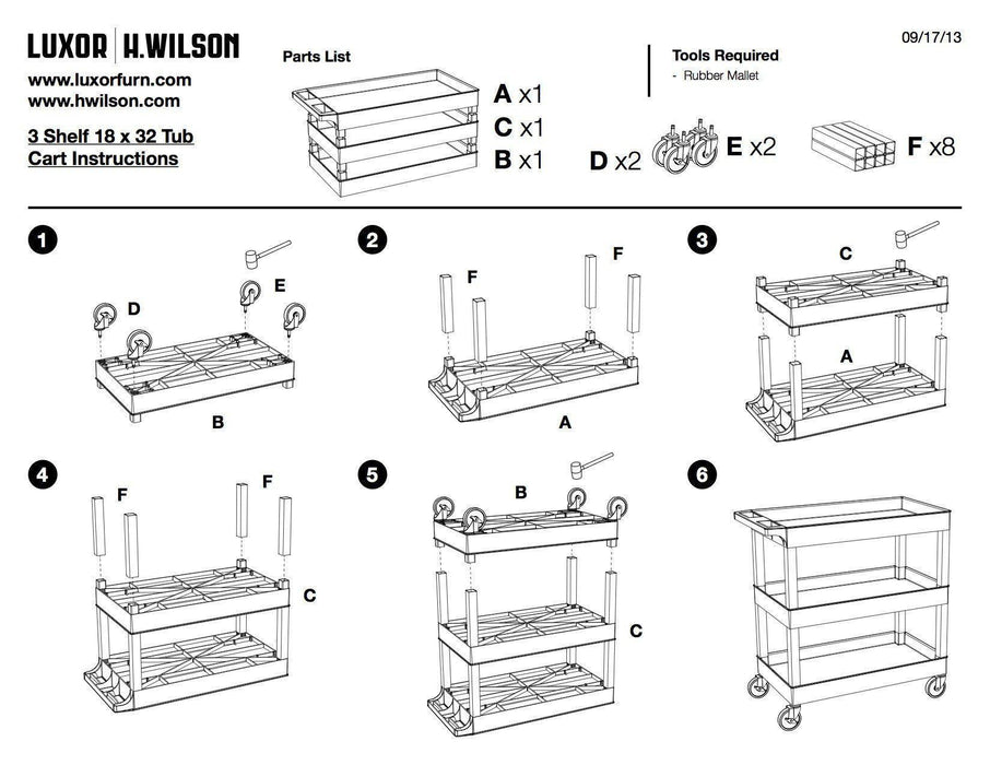 Luxor Tub Cart - 3 Shelves - EC111-B - Luxor ITC