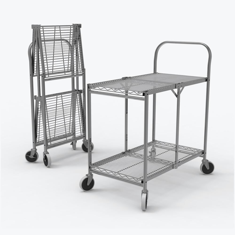 Two-Shelf Collapsible Wire Utility Cart - Luxor ITC